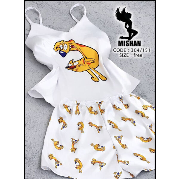 تاپ شورتک ساتن برند میشان طرح سگ و گربه