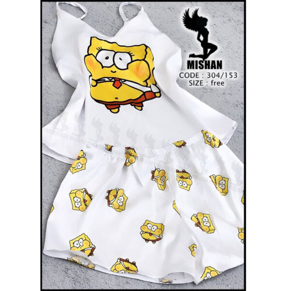 تاپ شورتک ساتن برند میشان طرح باب اسفنجی